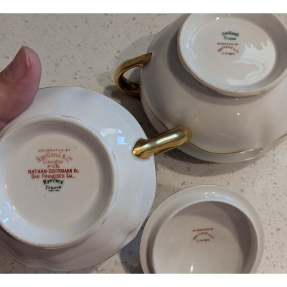 Haviland & Co Limoges Cream Sugar Bowl Gold Handles Bouquet Urn - Picture 4 of 16